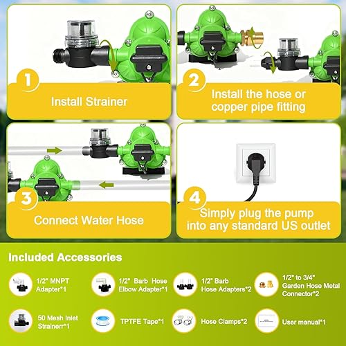 Miniatura 6 de Bomba de presión de agua serie 33 de 110 V CA, bomba de diafragma autocebante de 4.0 GPM 50 PSI, interruptor de presión inteligente para