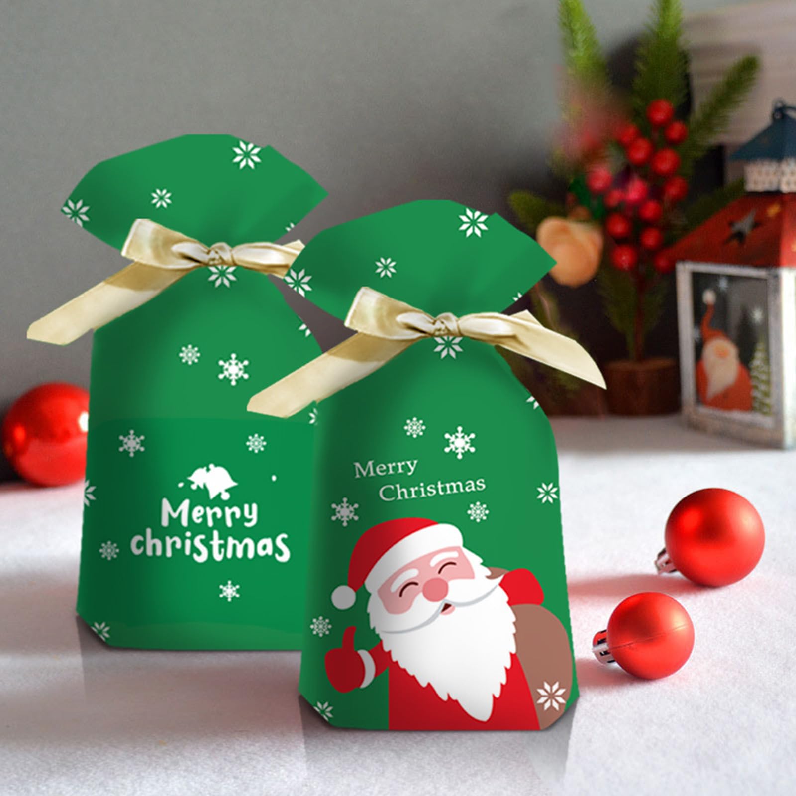 Torebki na słodycze, 50 Sztuk/Zestaw Świąteczne Torby Na Cukierki PEVA Cartoon Santa Snowman Prezenty(Red Nose)