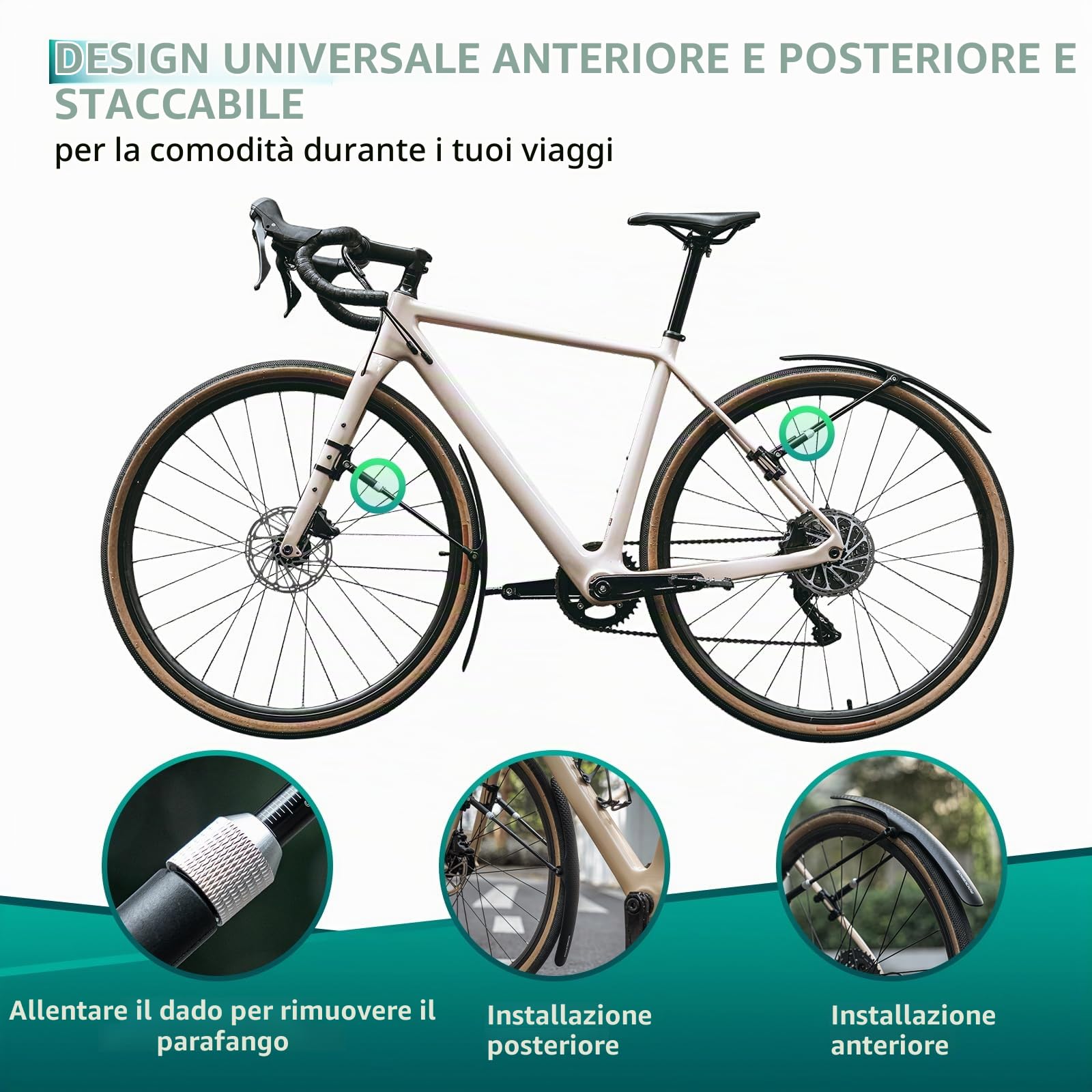 ROCKBROS Parafanghi per Bici da Corsa, Parafango Posteiore e Anteriore, 1 Pezzo/Set 2 Pezzi, Installazione Facile Sgancio Rapido, per Bicicletta 27,5", Universale, Accessori Bici