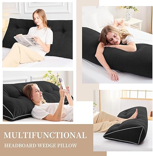 Miniatura 2 de Sasttie Almohada de cabecera tamaño King, almohada de cuña para sentarse en la cama, cojín triangular con soporte de respaldo para leer, incluye