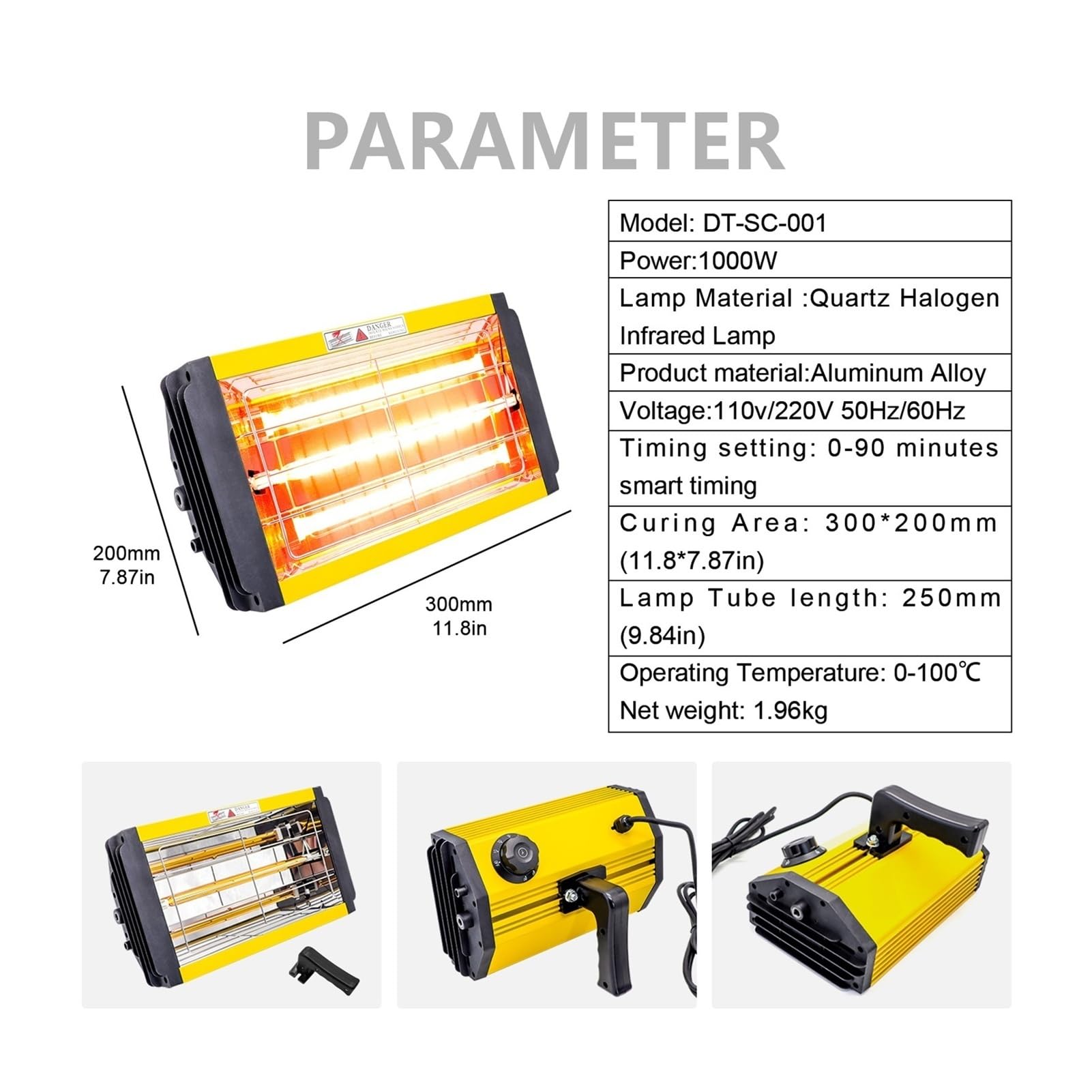 1000W Handheld Portable Infrared Paint Curing Lamp Short-Wave Infrared Paint Heating Lamp for Indoor Use(Yellow(SC-001-Y))