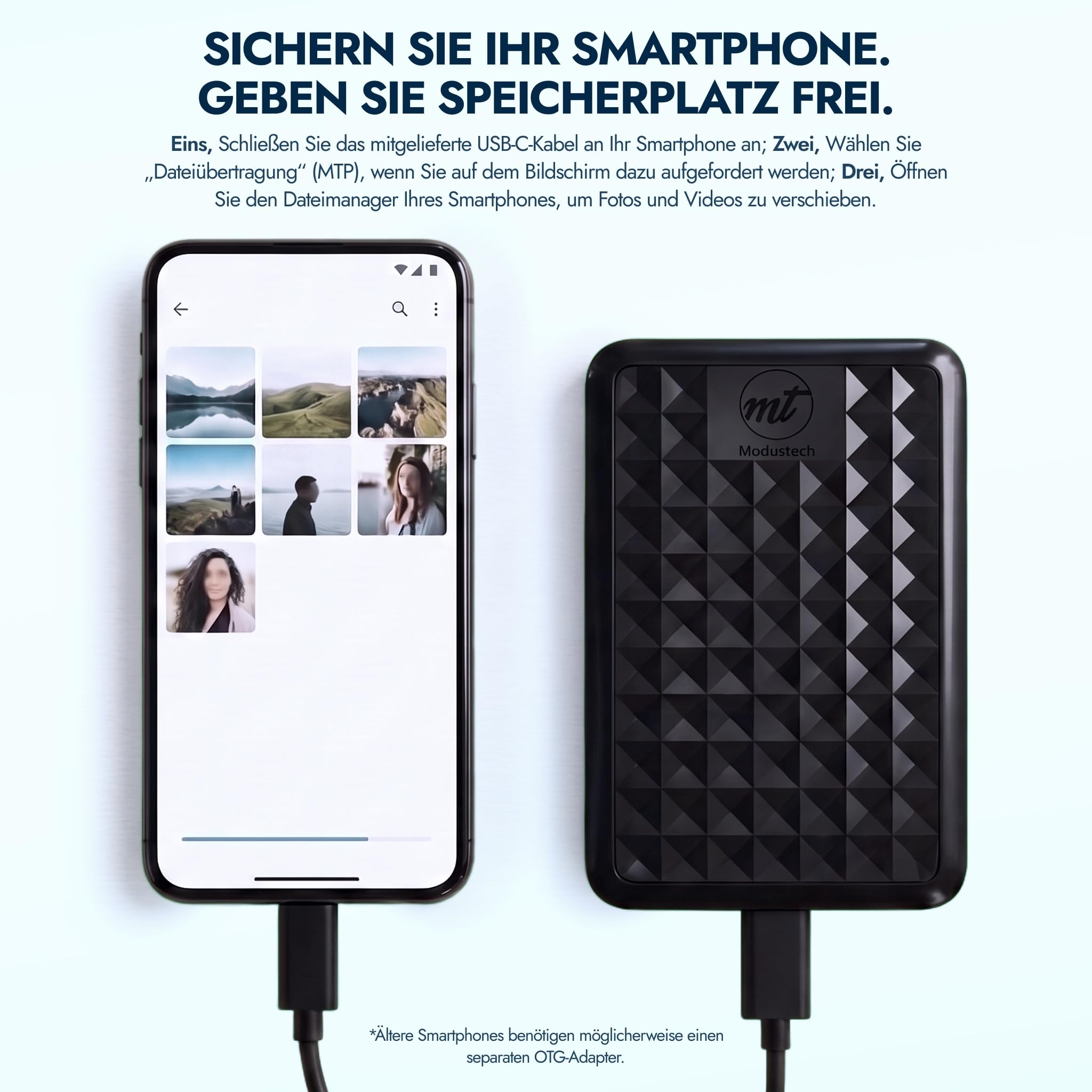 ModusTech Facet 1TB Externe Festplatte Tragbar USB-C/USB 3.1 5Gbps — Kompakte High Speed HDD für Backup, Datensicherung, Gaming, PC, Mac, Laptop, PS4, Xbox, Smart TV (Blau)