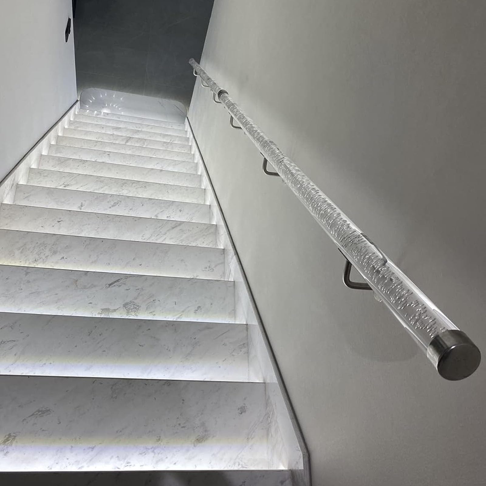 LWJSOCP Clear Acrylic Stair Railing | 3ft-20ft Transparent Handrail for Indoor Stairs | Crystal Clear Railing for Home Kindergarten Hallway Loft with Silver Bracket (8.8ft)