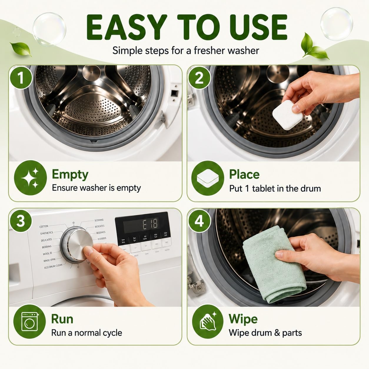 ORIENTLEAF Washing Machine Cleaner for Pet Owners, 24 Tablets 1 Year Supply