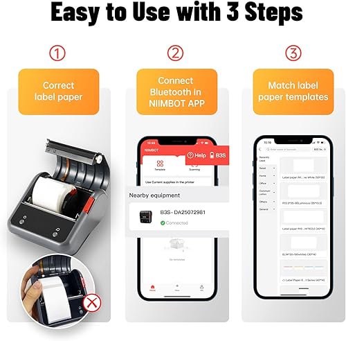 Miniatura 4 de NIIMBOT Label Maker Machine, B3S Thermal Label Maker, Upgrade 3Inch Thermal Label Printer, Portable Label Maker with 1Pack 70x40mm Label, Bluetooth