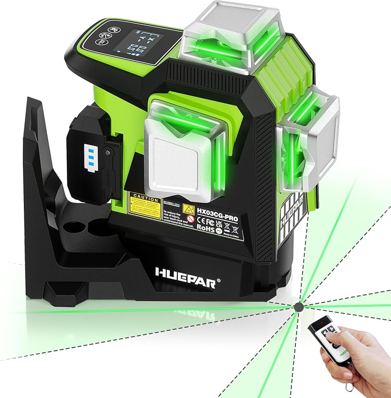 Base giratoria de ajuste fino eléctrico de nivel láser autonivelante 360 ​​| Alineación de pivote de punto fijo, Control remoto, Ángulo de visualización, Alta precisión de 1/13", Alerta de movimiento, Recargable
