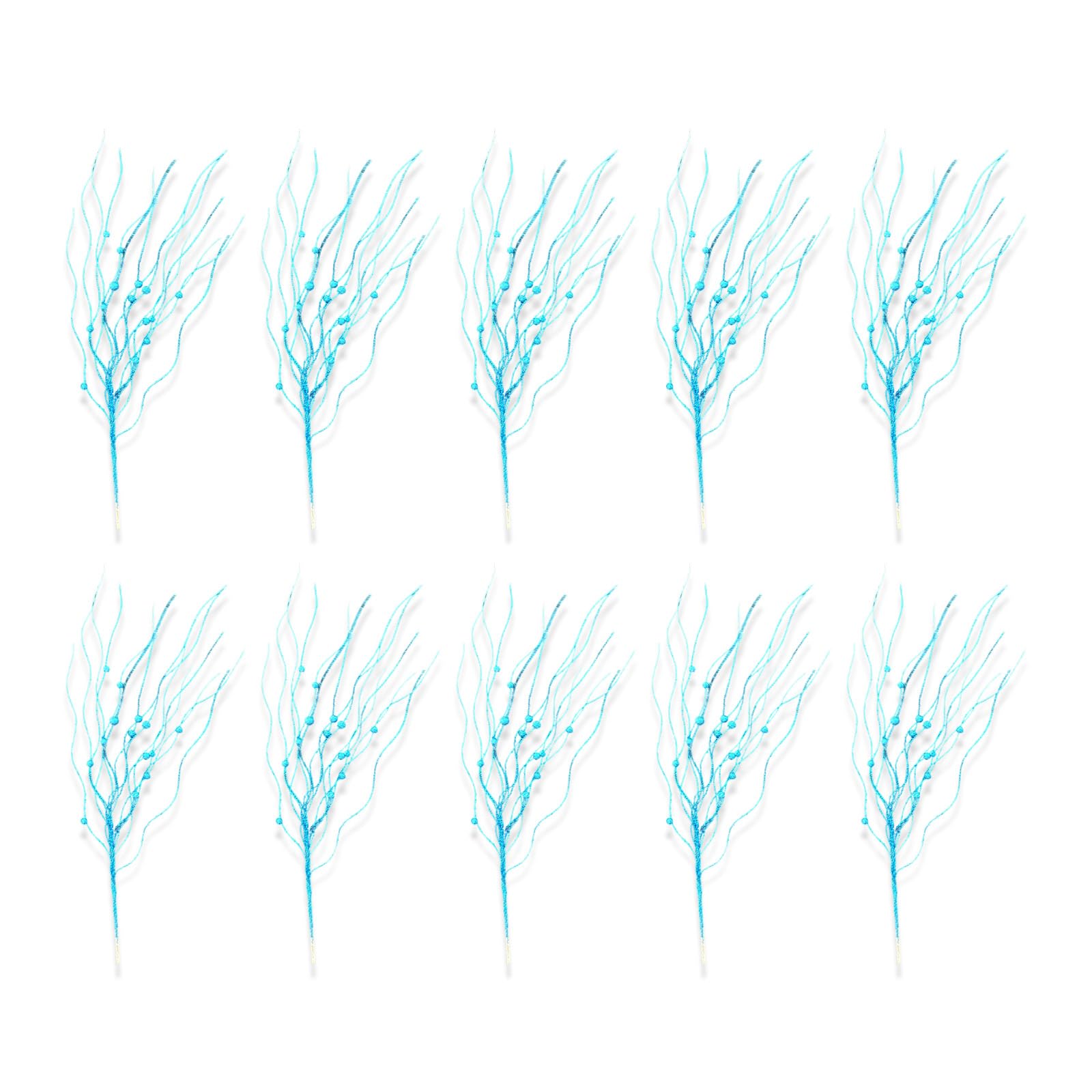 Elnwnnkc Lake Blue 10Pieces Synthetic Branch Glittering Christmas Picks Artficial Flower Leave For Holiday Floral Arrangements Sparkling Christmas Tree Picks