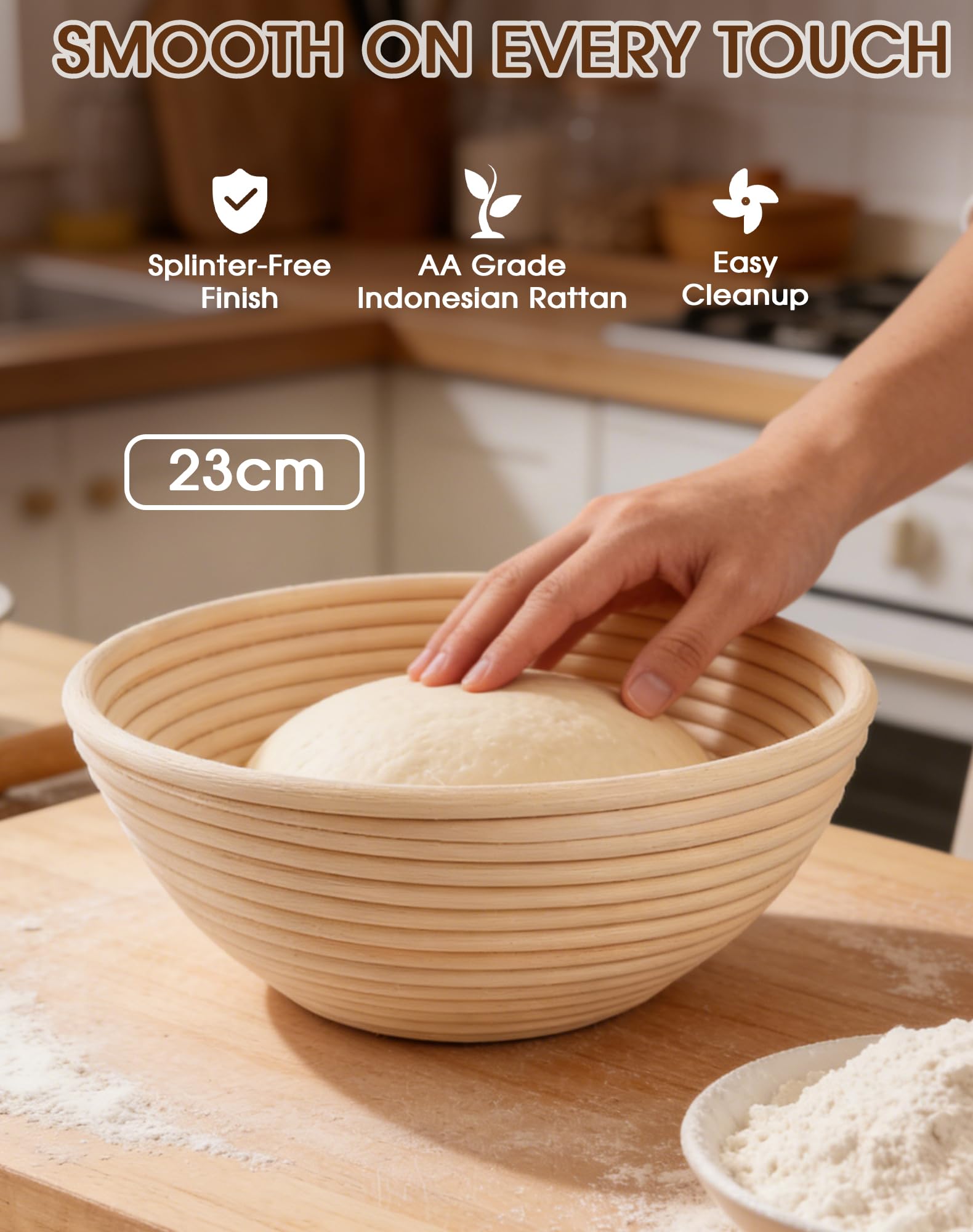 Banneton pour Pain Rond 23 cm, 10 Pièces kit Pain au Levain Sourdough Starter Kit, Kit Boulangerie Professionnel Rotin Naturel pour les Débutants, les Boulangers Expérimentés