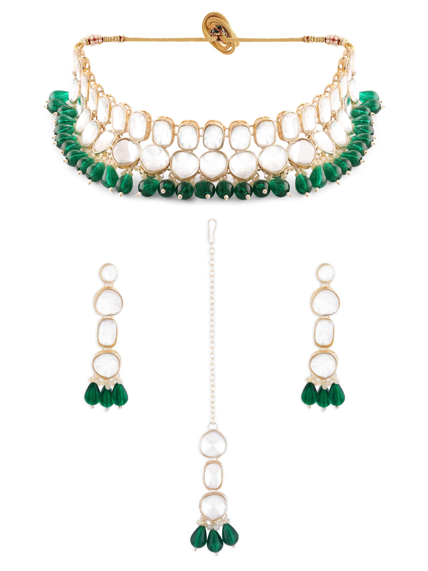 ZAVERI PEARLS Green Beads Drop Dazzling Stones Statement Choker Necklace Earring Maangtikka Set For Women-ZPFK17314 (B0CTF63PLT) Amazon Price History, Amazon Price Tracker