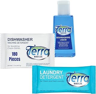 Sponsored Ad - Travel Laundry Detergent & Dish Soap | Terra Breeze 1-Shoppe All-In-Kit Bulk Hotel Size Amenities for AirBn...