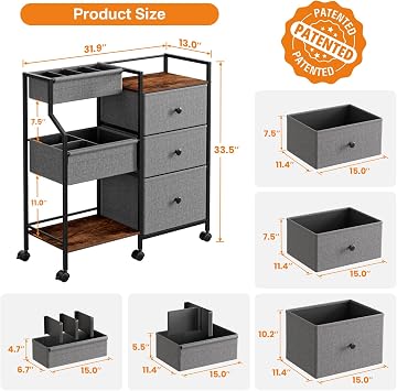 Modanais Baby Diaper Caddy Organizer Rolling Cart with Dividers and Drawers | 3 Tier Rolling Cart, Easy To Assemble, Mobile Utility Cart with Wheels for Nursery, Bedroom, Changing Table & Crib