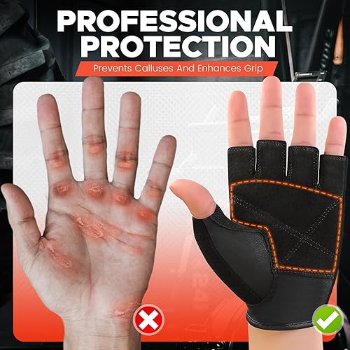 Miniatura 5 de BEACE Guantes de gimnasio para levantamiento de pesas con palma de cuero antideslizante para entrenamiento, ejercicio, fitness y culturismo para