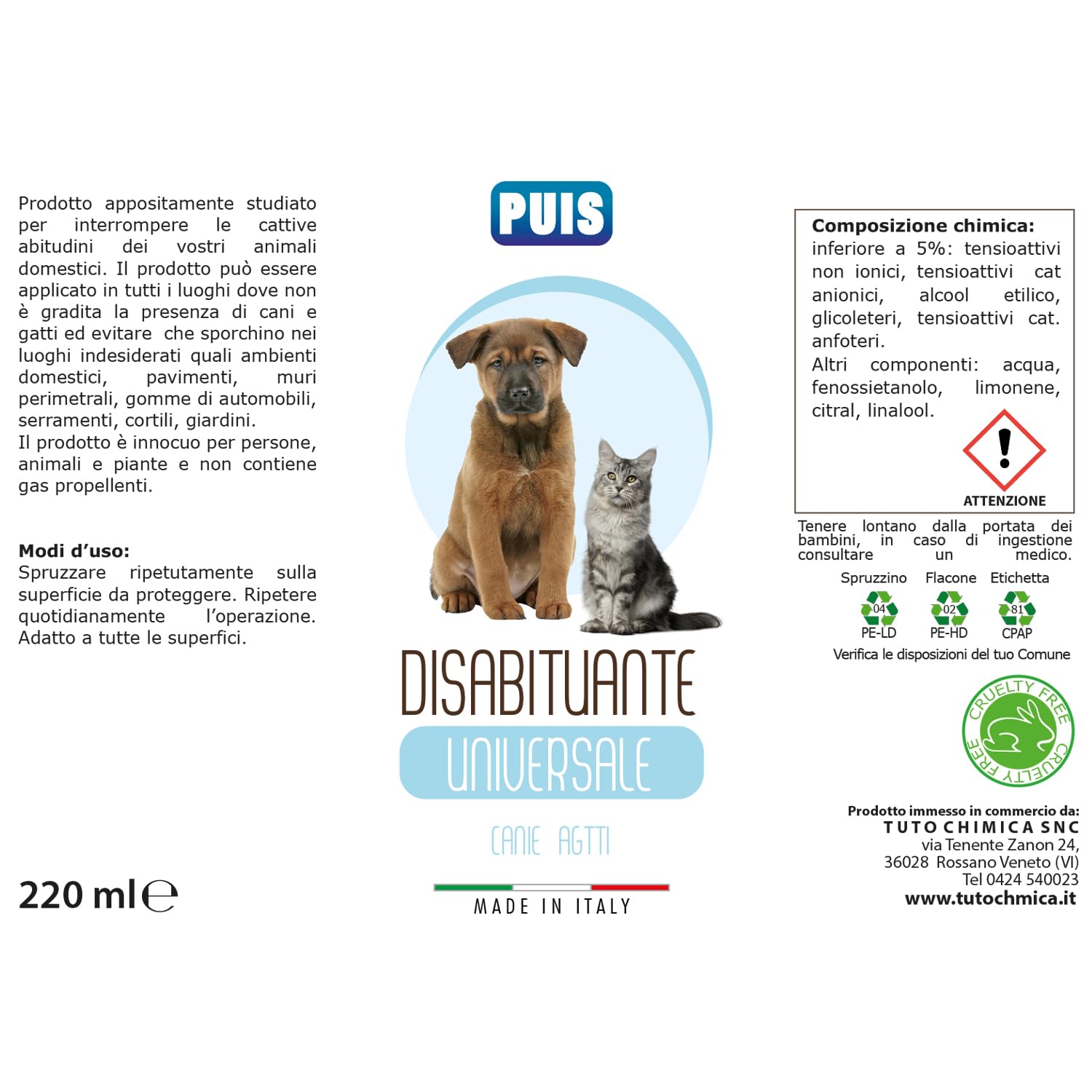 PUIS Disabituante per Cani e Gatti 220ml - Contro Cattive Abitudini