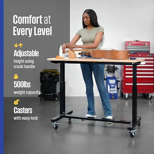 Miniatura 3 de SafeRacks Banco de trabajo  Parte superior de trabajo de madera dura ajustable de 48 pulgadas  Asa premium, estándar o manivela  Estación de trabajo