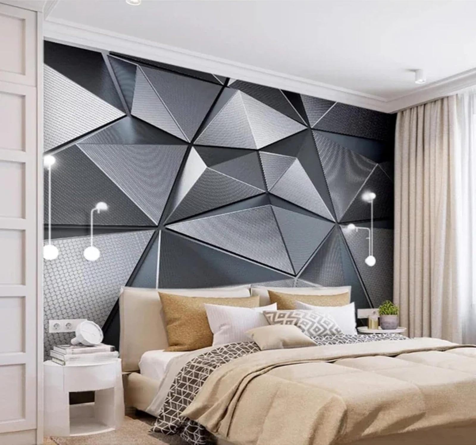 Papier Peint 3D Motifs Abstraits Gris Argenté Géométriques Technologiques