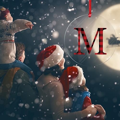 Miniatura 6 de Adornos colgantes de árbol de Navidad con monograma personalizado con letra M para árbol de Navidad, decoraciones de árbol de Navidad de invierno,