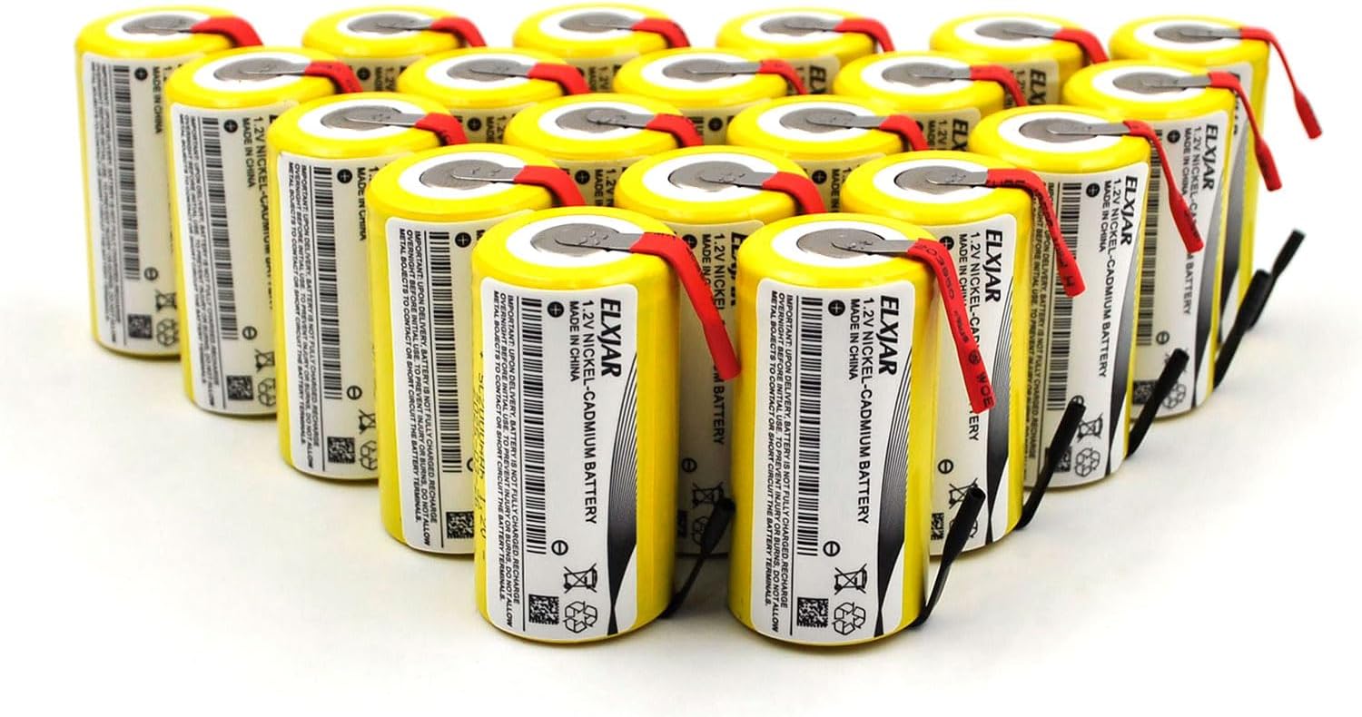 (20-Pack) Sub C 1.2V 2000mAh Ni-CD Rechargeable Batteries with Tabs for Power Tools, Cordless Drills, Emergency Lights, High Drain Devices