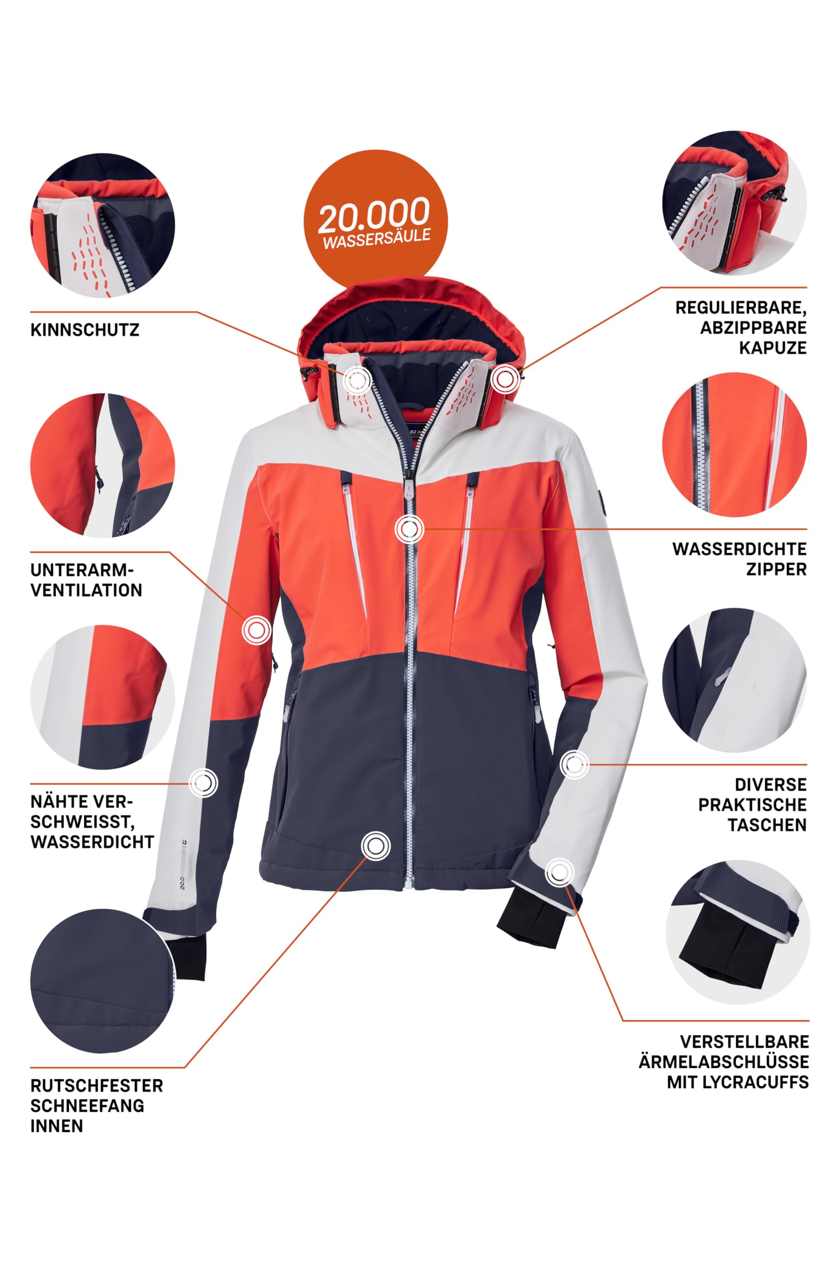 Killtec Damen Ksw 43 Wmn Ski Jckt Skijacke/Funktionsjacke mit abzippbarer Kapuze, Schneefang und Unterarmventilation (1er Pack)