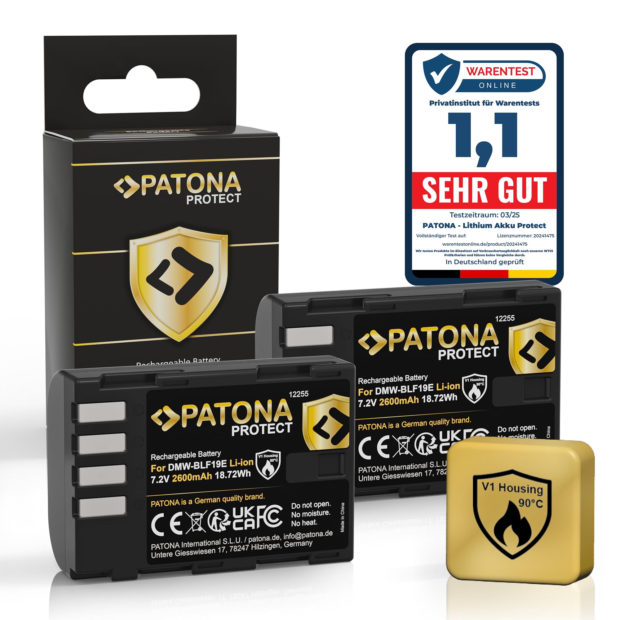 PATONA 2X Protect Batteria per Panasonic DMW-BLF19 BLF19E, 2600mAh