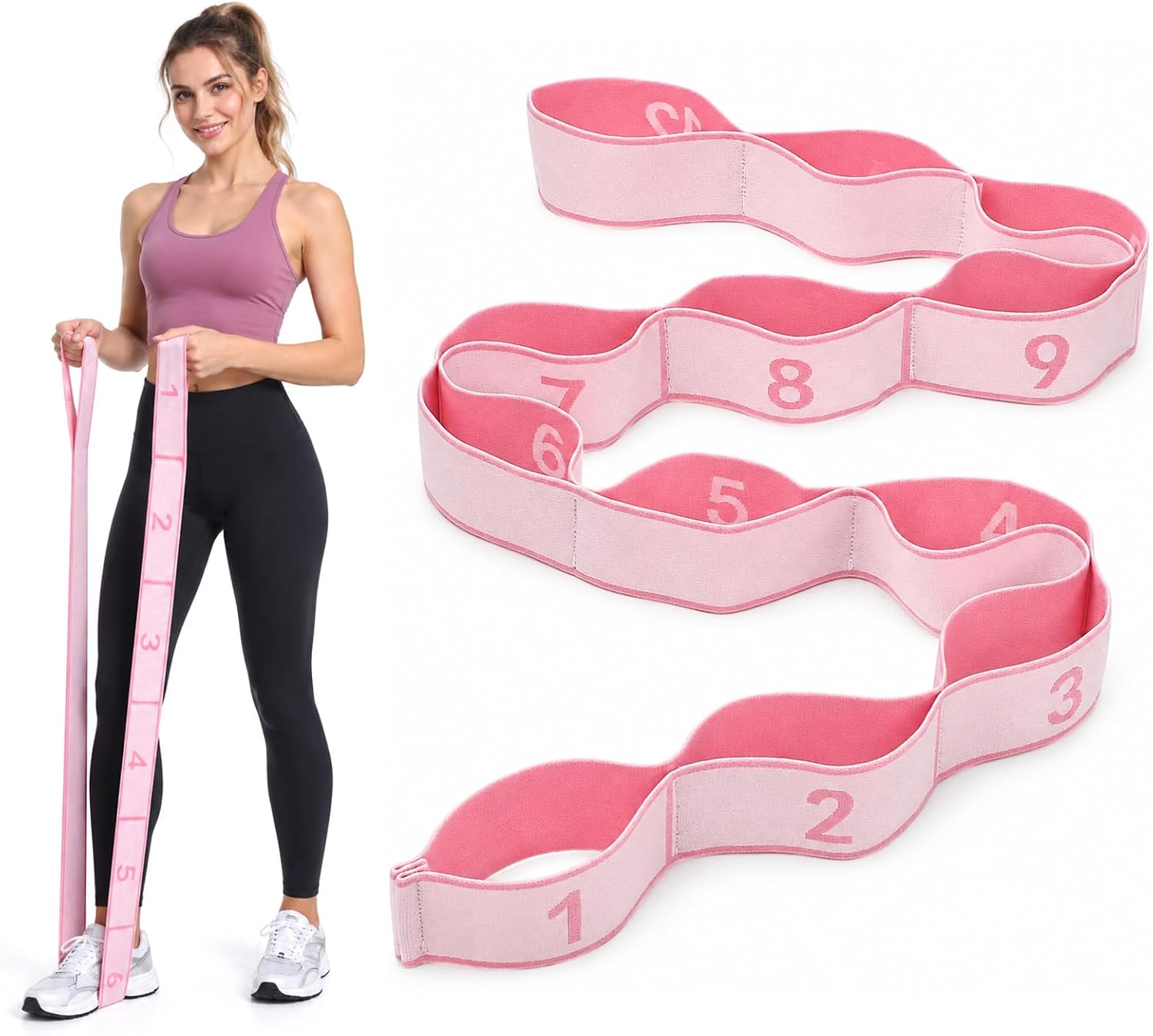 12Loop Fitness Resistance Bands, Looped Stretching Strap Women Pink