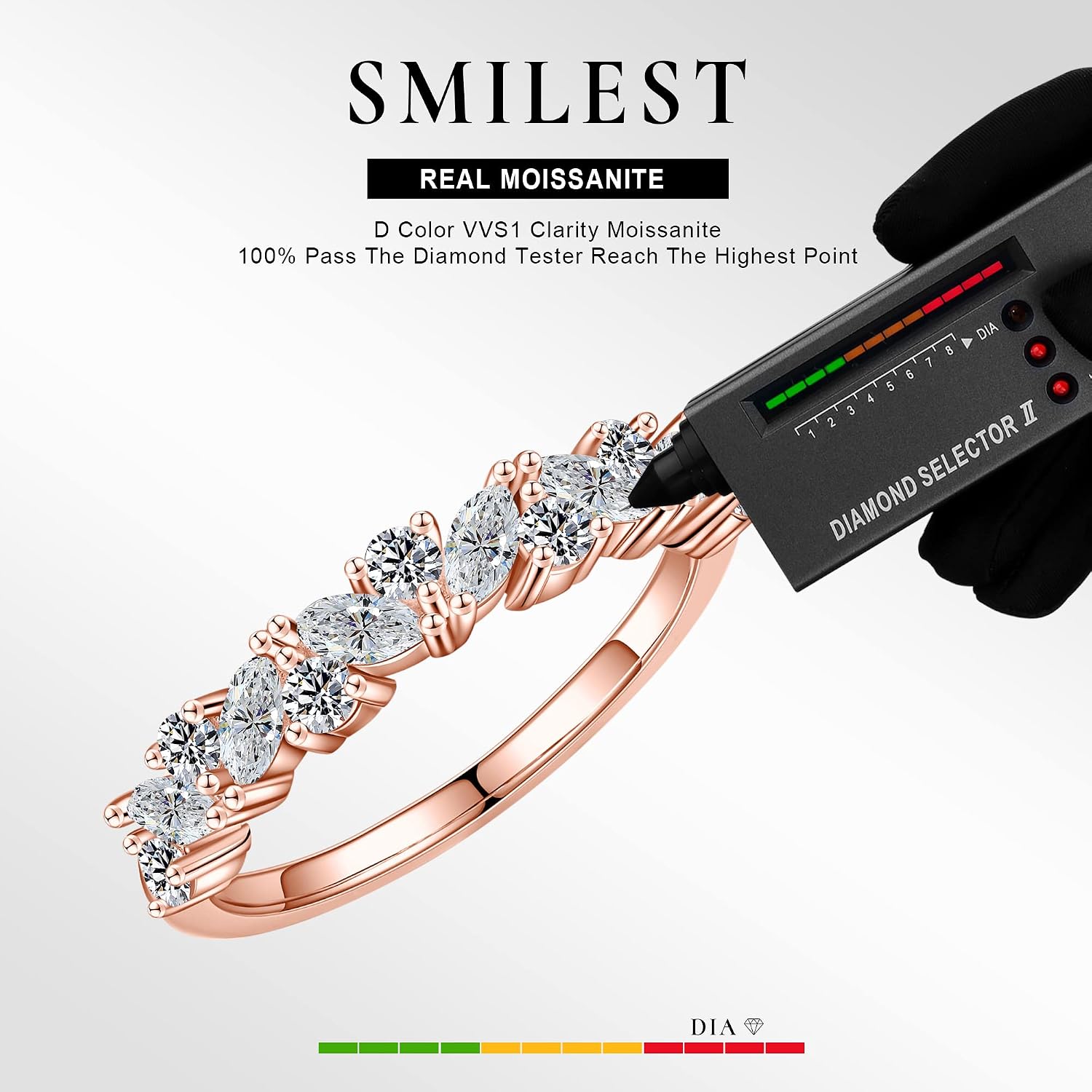 SMILEST Moissanite Wedding Band for Women, Marquise and Round Lab Created Moissanite Band 960 Sterling Vintage Cluster Anniversary Band for Women