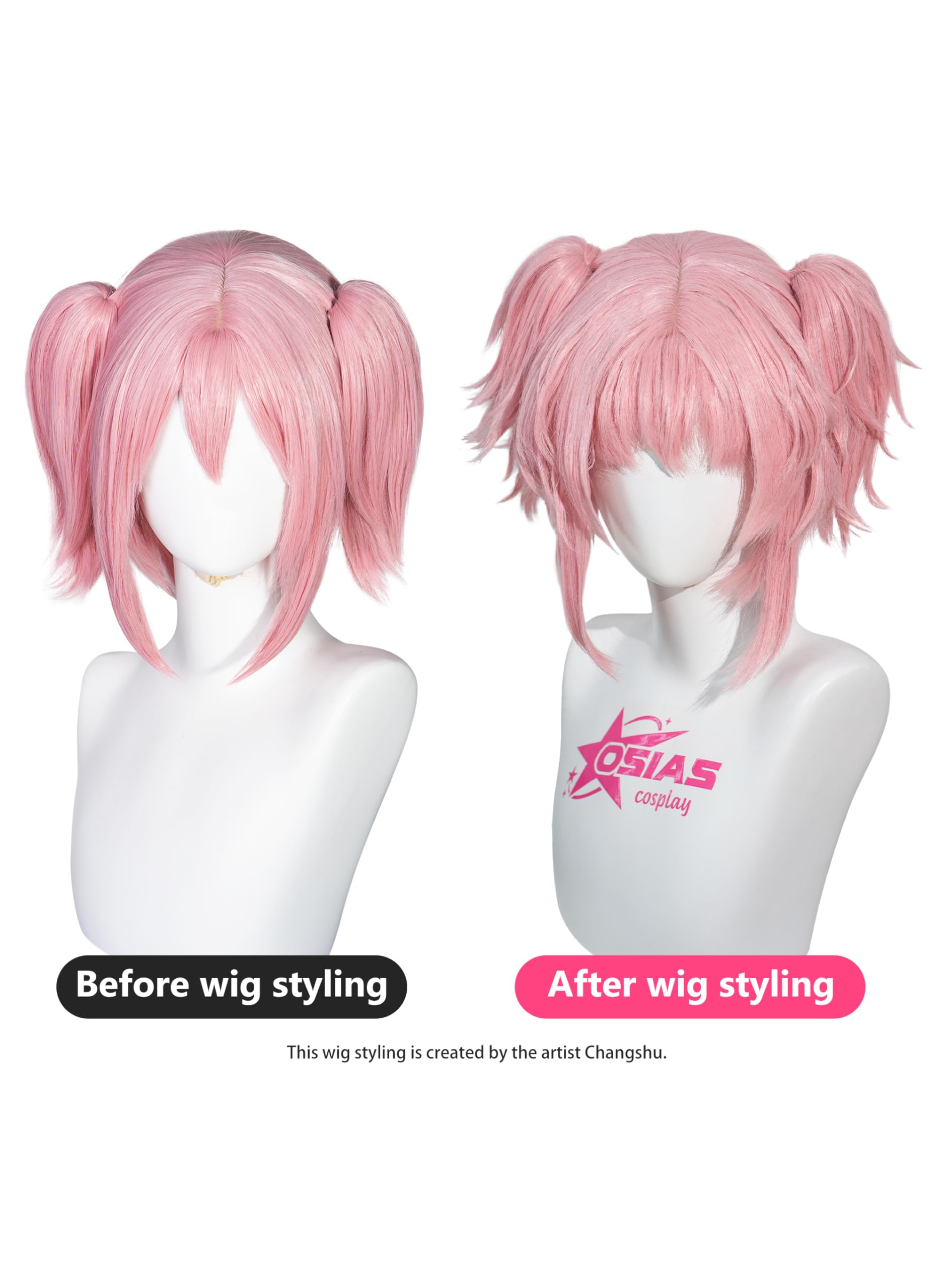 OSIAS Madoka Magica Wig Pink Short Synthetic Heat Resistant Hair - Image 3