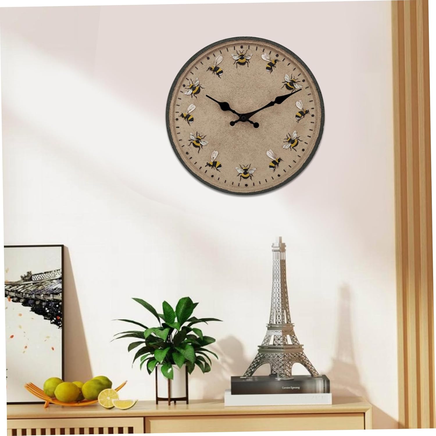 Outdoor Clock 12'' Round Garden Clock IP44 Waterproof Wall Decorative Bee Outside Kitchen for Garden Patio Pool Decor