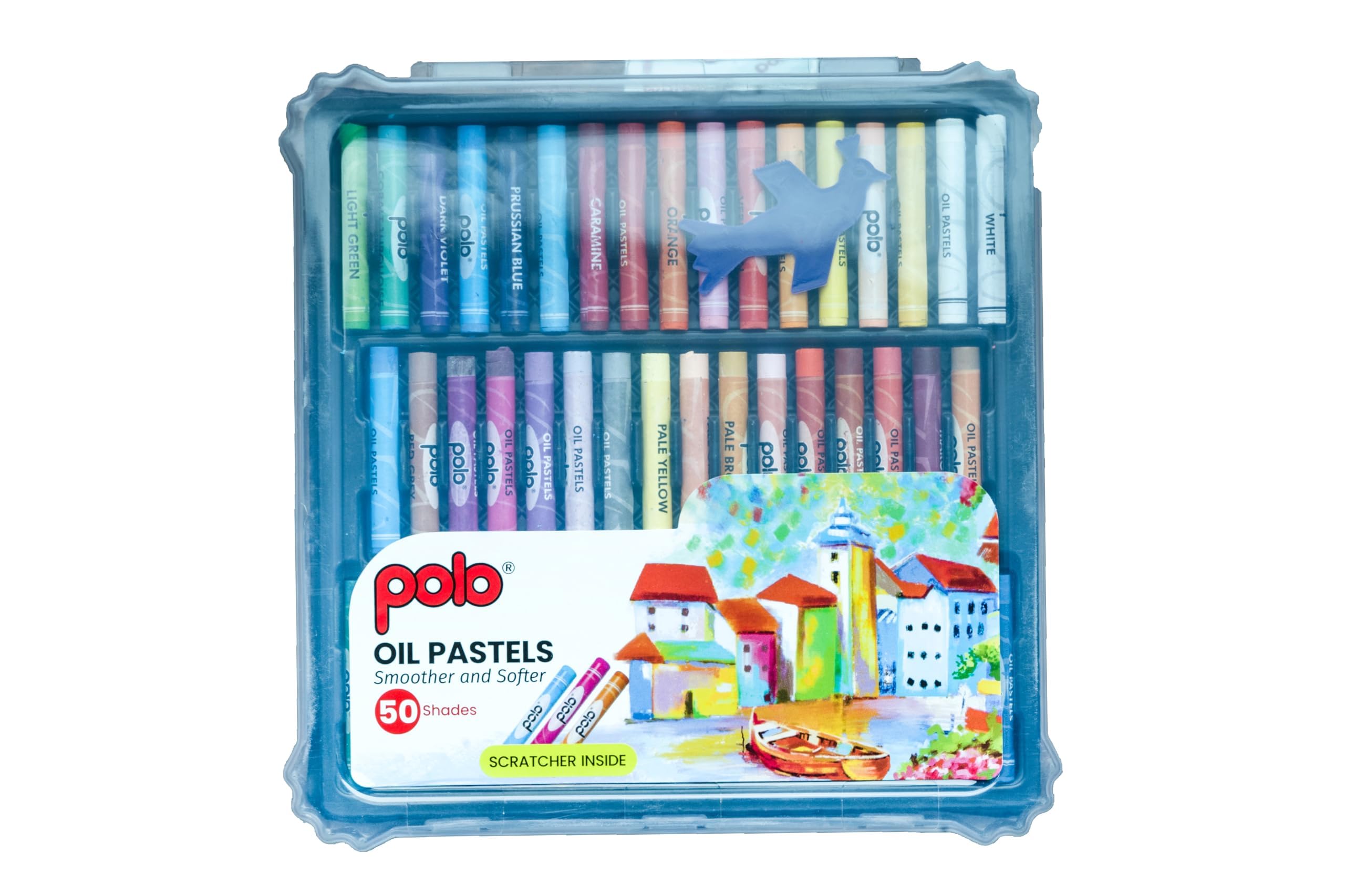 polo Oil Pastels - 50 Vivid Shades in Sturdy Plastic Box | Smooth & Blendable Non-Toxic Pastels for Artists, Students & Hobbyists | Perfect for Drawing, Sketching & Painting | Multicolor