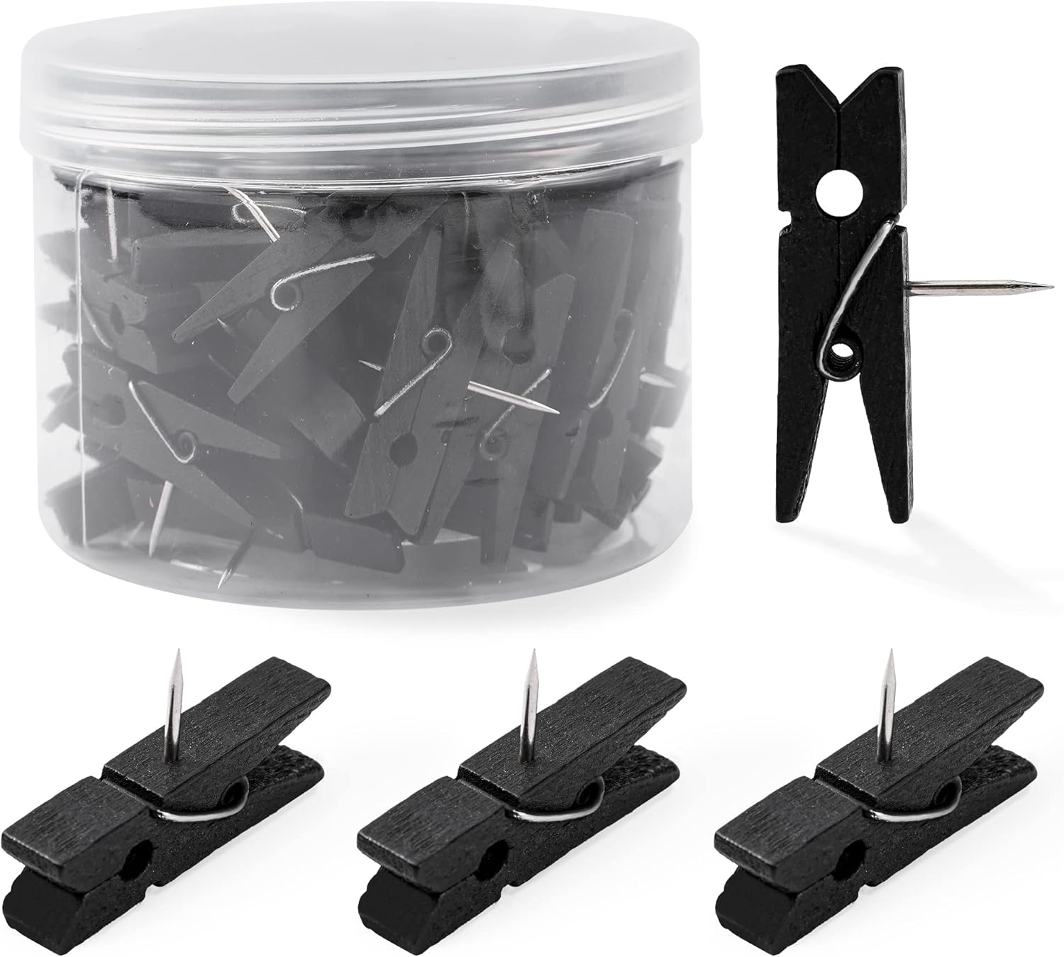 50pcs Black Wooden Push Pin Clips Cute Decorative Push
