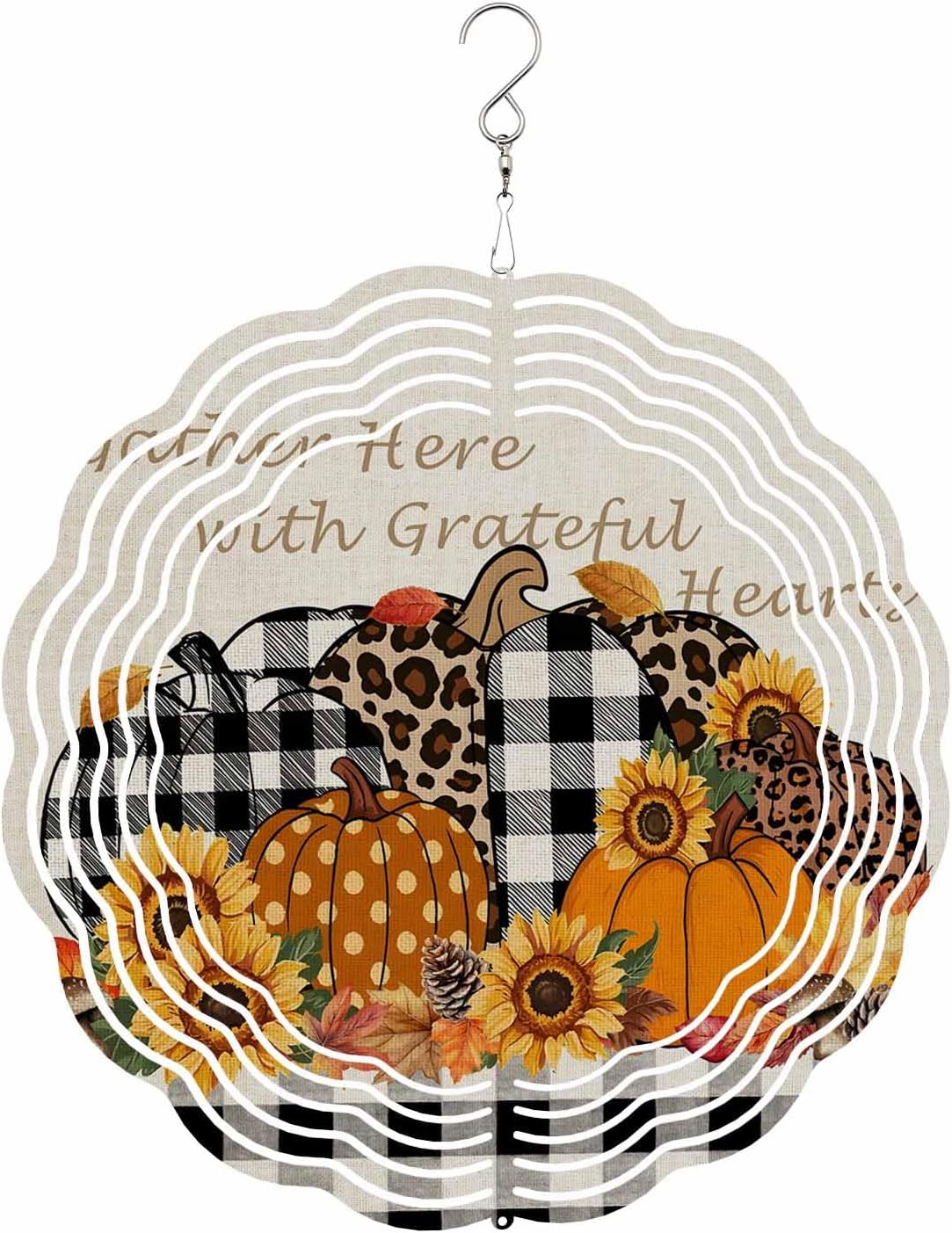 It's Fall Y'all Wind Spinners, Leopard Pumpkin Sunflower Pine Cone Hanging Wind Spinners for Yard and Garden 3D Stainless Steel Metal Sculptures Crafts Ornaments 12 Inch