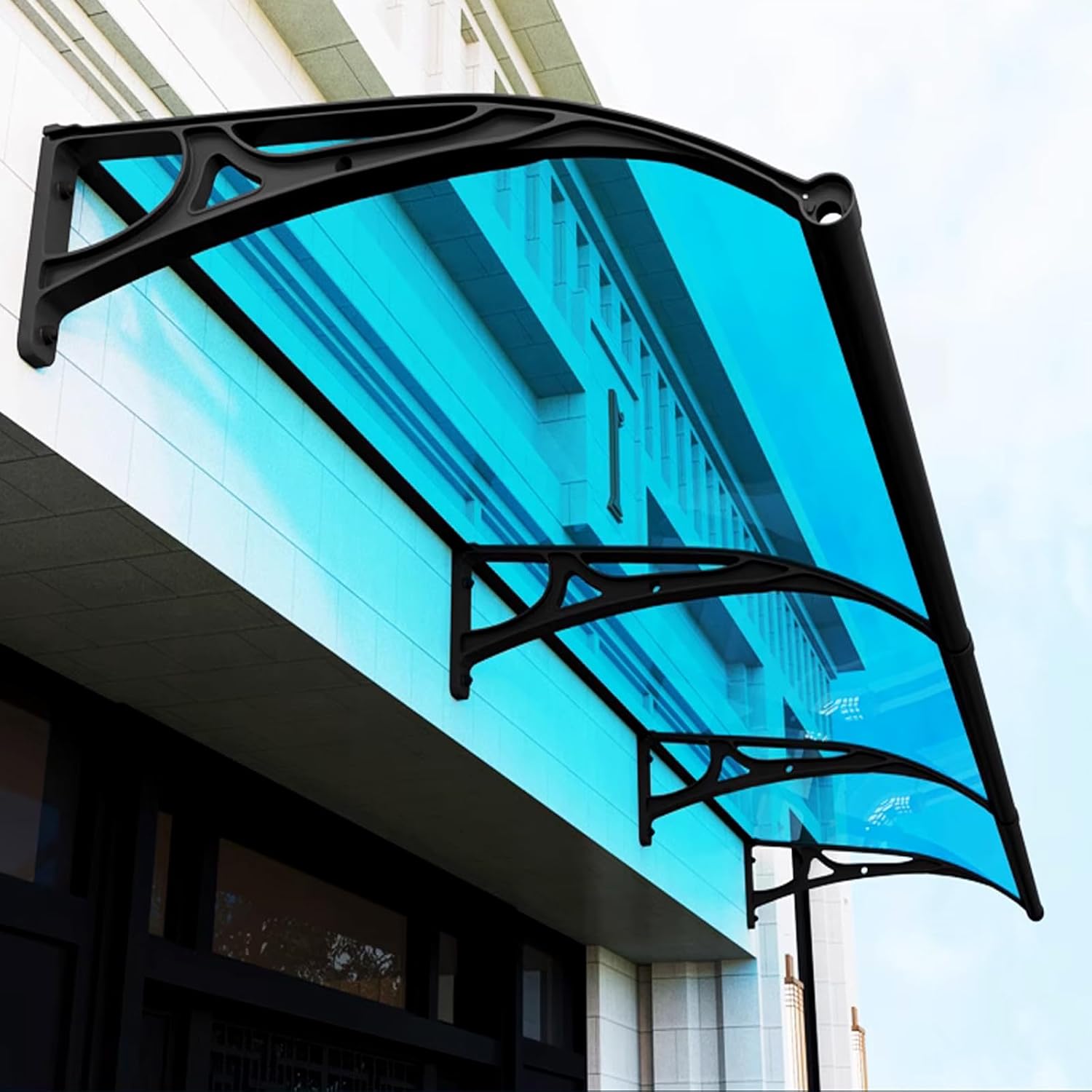 Curved Front Door Canopy,PC Porch Awning Shelter,Outdoor Roofing Canopies,Self Cleaning Window Rain Shelter Cover,Awning Window,for UV Water Rain Resist,Aluminium Bracket (60x150cm/24 x59)