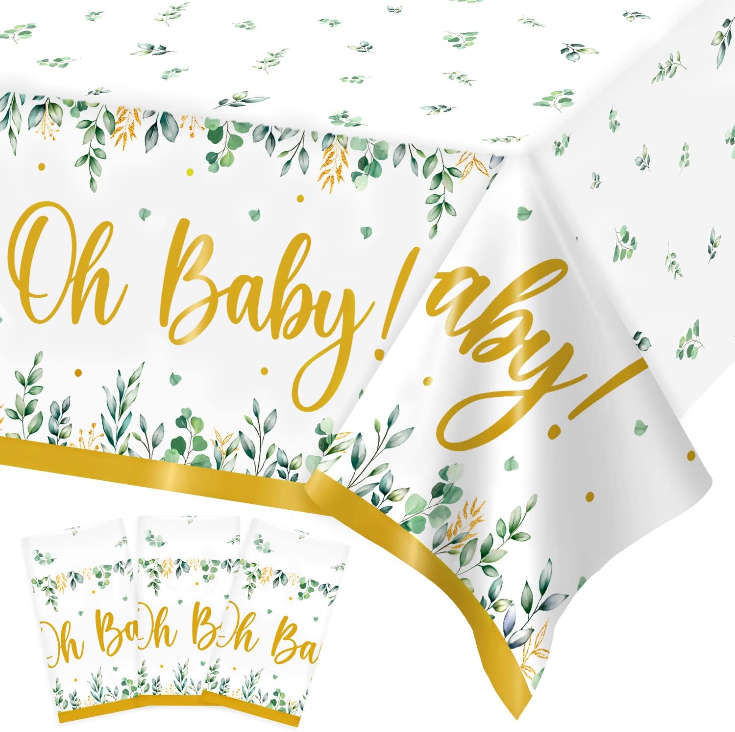 2Pack Baby Shower Decorations Tablecloths Neutral Greenery Oh Baby
