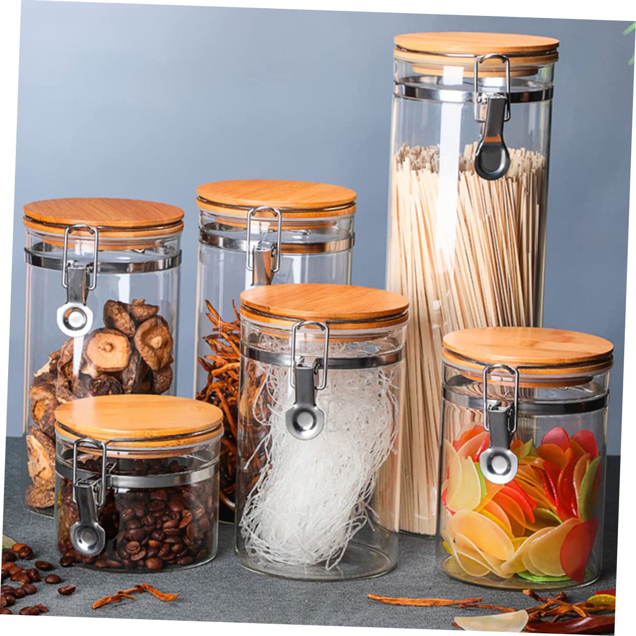 SOIMISS Vorratsgläser 2 Stück Glas mit Edelstahl Holzdeckel 1140 Ml | 1280 Ml Fassungsvermögen, für Küche und Speisekammer, für Lebensmittel und Mehl, Klare Ausführung