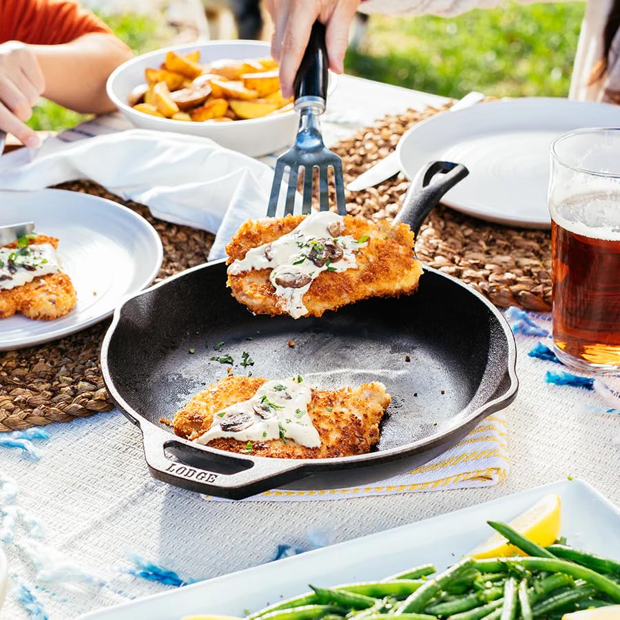 Image of Lodge Chef Collection 10 inch Pre-Seasoned Cast Iron Skillet - Kitchen Essential for Frying & Searing (Pack of 2)