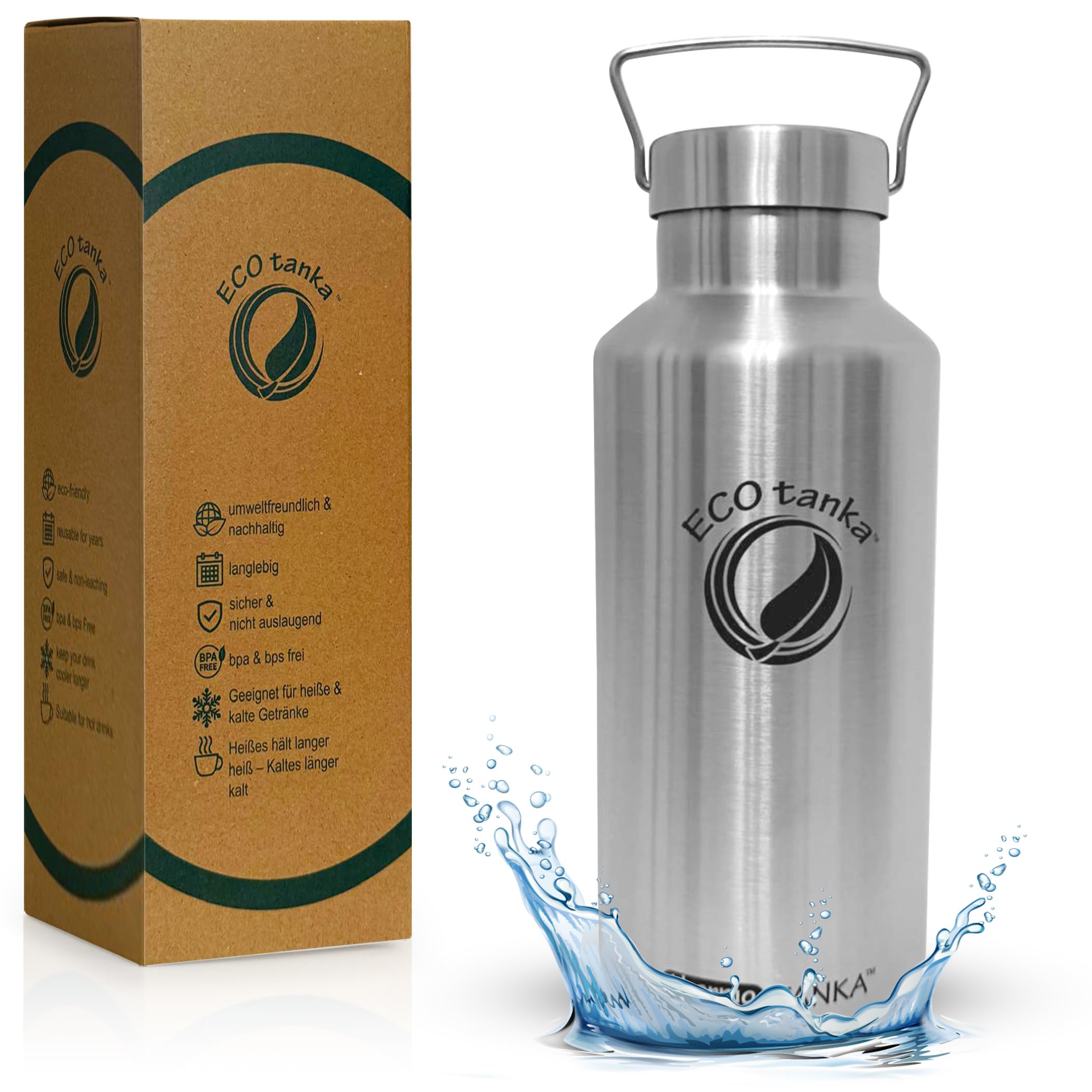 ECOtanka thermoTANKA™ 2L Trinkflasche Edelstahl – Doppelwandige 2L Thermo-Trinkflasche | Wasserflasche 2 Liter, vakuumisoliert, hält >8 Std. heiß/kalt | Thermo für Freizeit & Sport