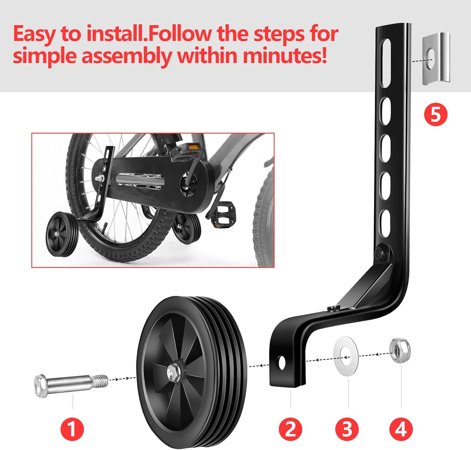 BNKIHDD Bicycle Training Wheels for Kids Stronger Version Replacement Adjustable Bicycles Stabilizer for Children, Suitable for 12/14/ 16/18/ 20/ inch Children's Single Speed Bikes (Black) : Sports & Outdoors