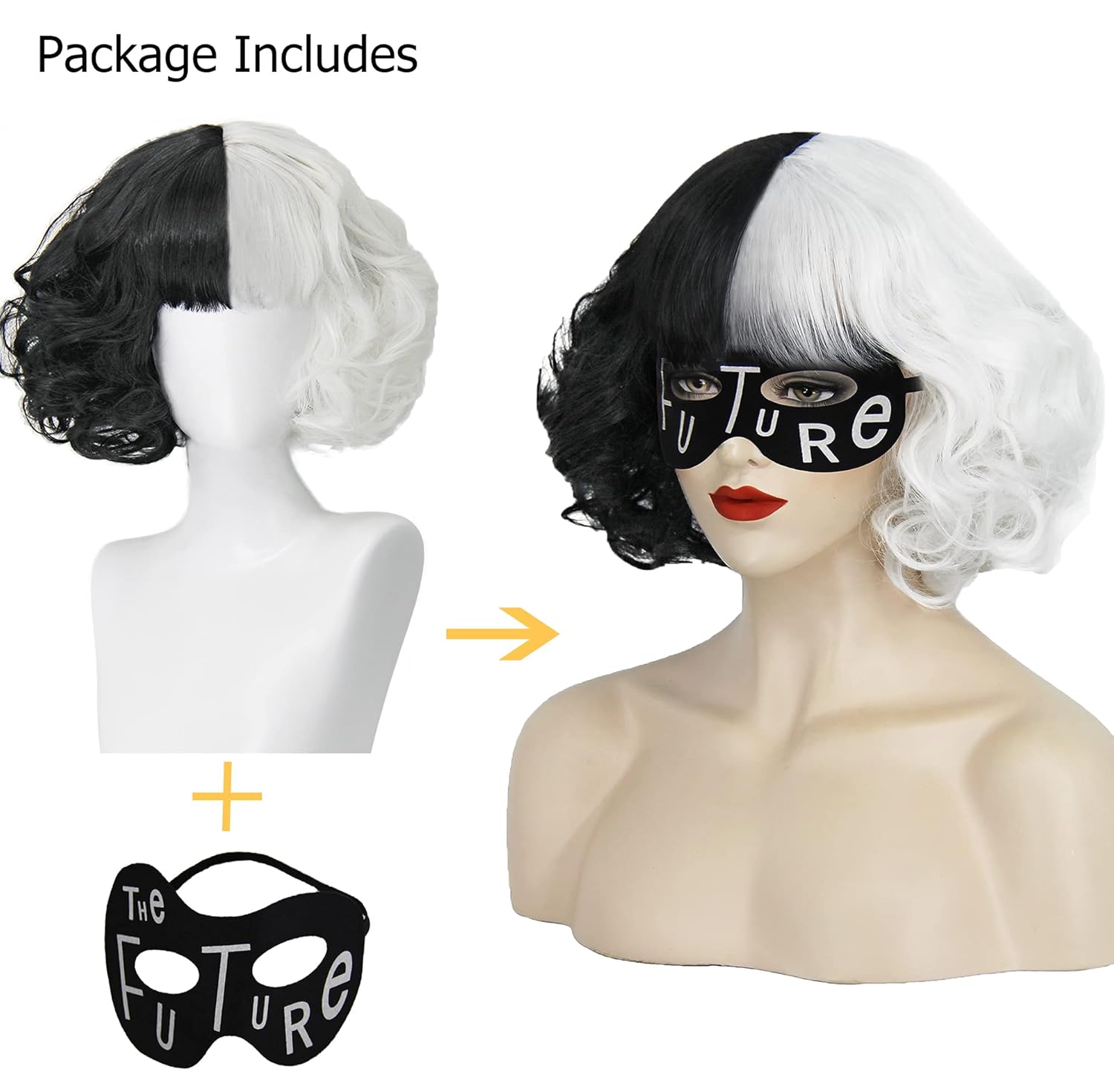 NICAT Cruella Deville Wig Cosplay Costumes with Future Mask Half Black and White Wig for Women Halloween Christmas Party NT005BW : Clothing, Shoes & Jewelry