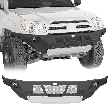 Hooke Road 4Runner Front Bumper for 2003-2005 Toyota 4Runner 4th Gen, Full-Width Steel Offroad Bumper with Skid Plate, LED Spotlights & Turn Signal Lights