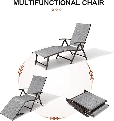 Miniatura 7 de Crestlive Products Juego de 2 tumbonas para exteriores, silla reclinable plegable de aluminio, ajustable 8 posiciones, sin montaje, perfecta para