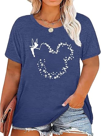 Tewmeu Plus Size Magical Shirts for Women Funny Summer Outfits Graphic Tee | Plus Size Graphic Tees For Women,Cute Graphic Printed Tee,Magical-Themed Print Shirt,Gift For Your Friends,Versatile Features