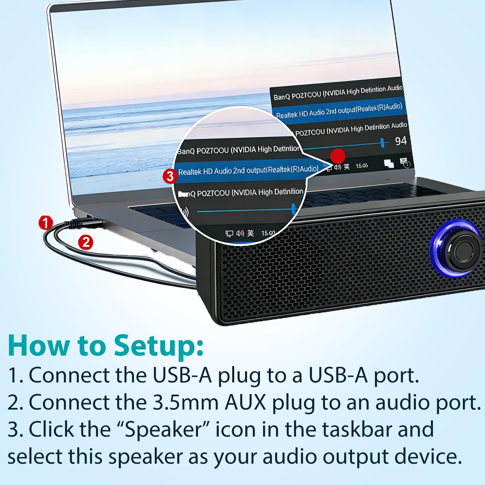 Haut-parleurs stéréo filaires alimentés par USB pour ordinateur, ordinateur de bureau, ordinateur portable, PC, tablette, téléphone portable [Version 2025]