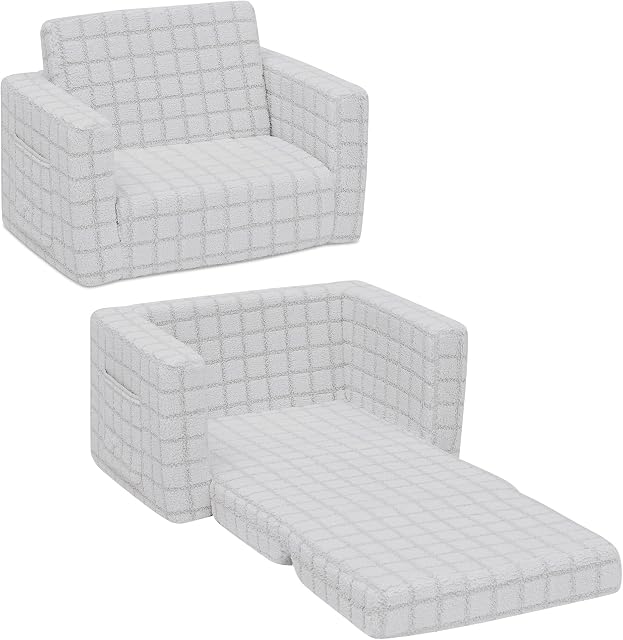 Delta Children Grey Checkered Cozee Flip-Out Foam Convertible Armchair