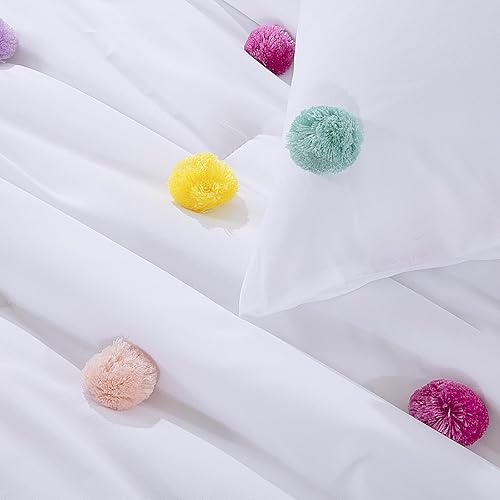 Miniatura 7 de HOMBYS Juego de edredón con pompones para niñas, juego de edredón bohemio de 5 piezas para todas las estaciones, tamaño individualindividual XL