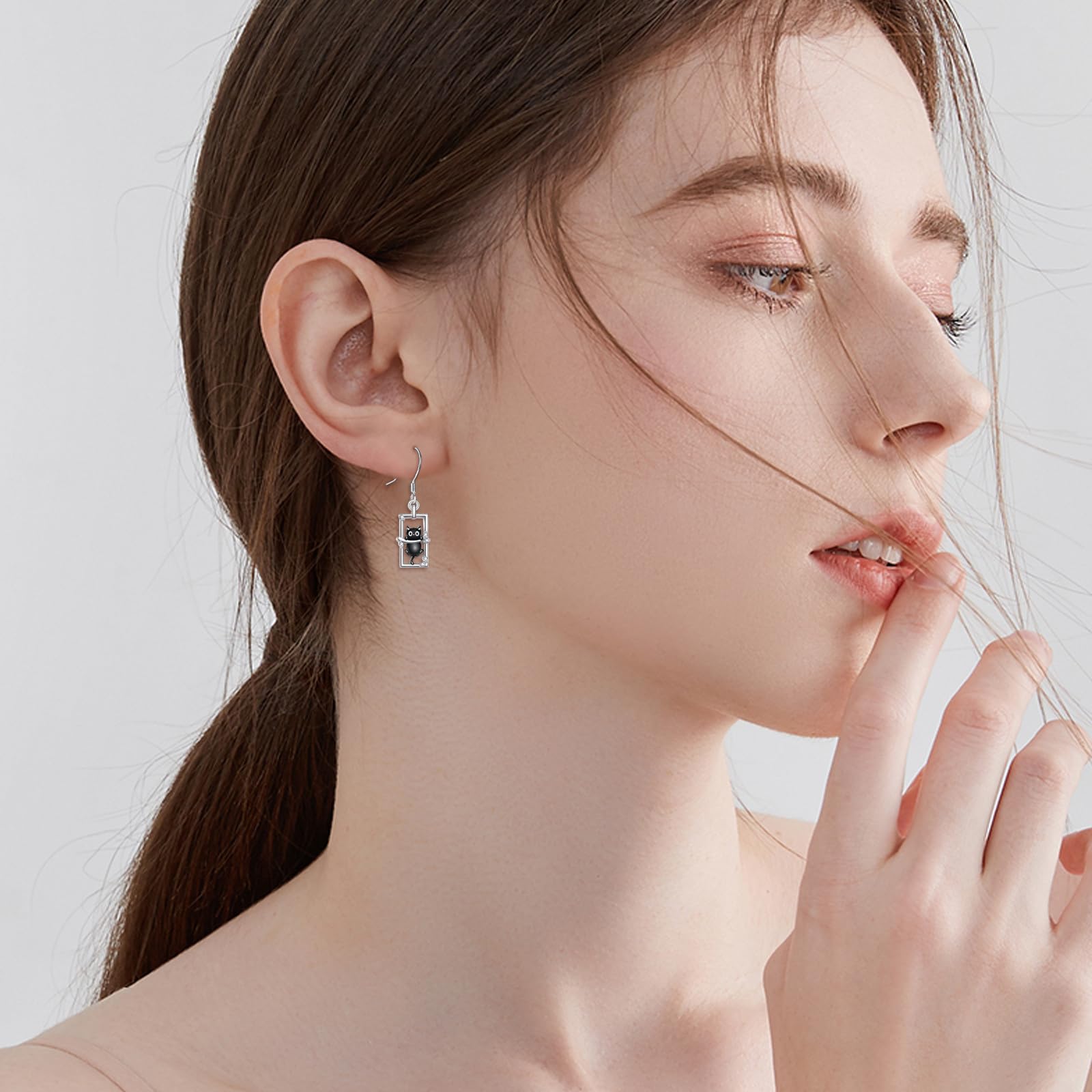 Pendientes colgantes de plata de ley 925 con diseño de gato negro, paz, pato, flamenco, circonita, sandía, gato, joyería de regalo para mujer