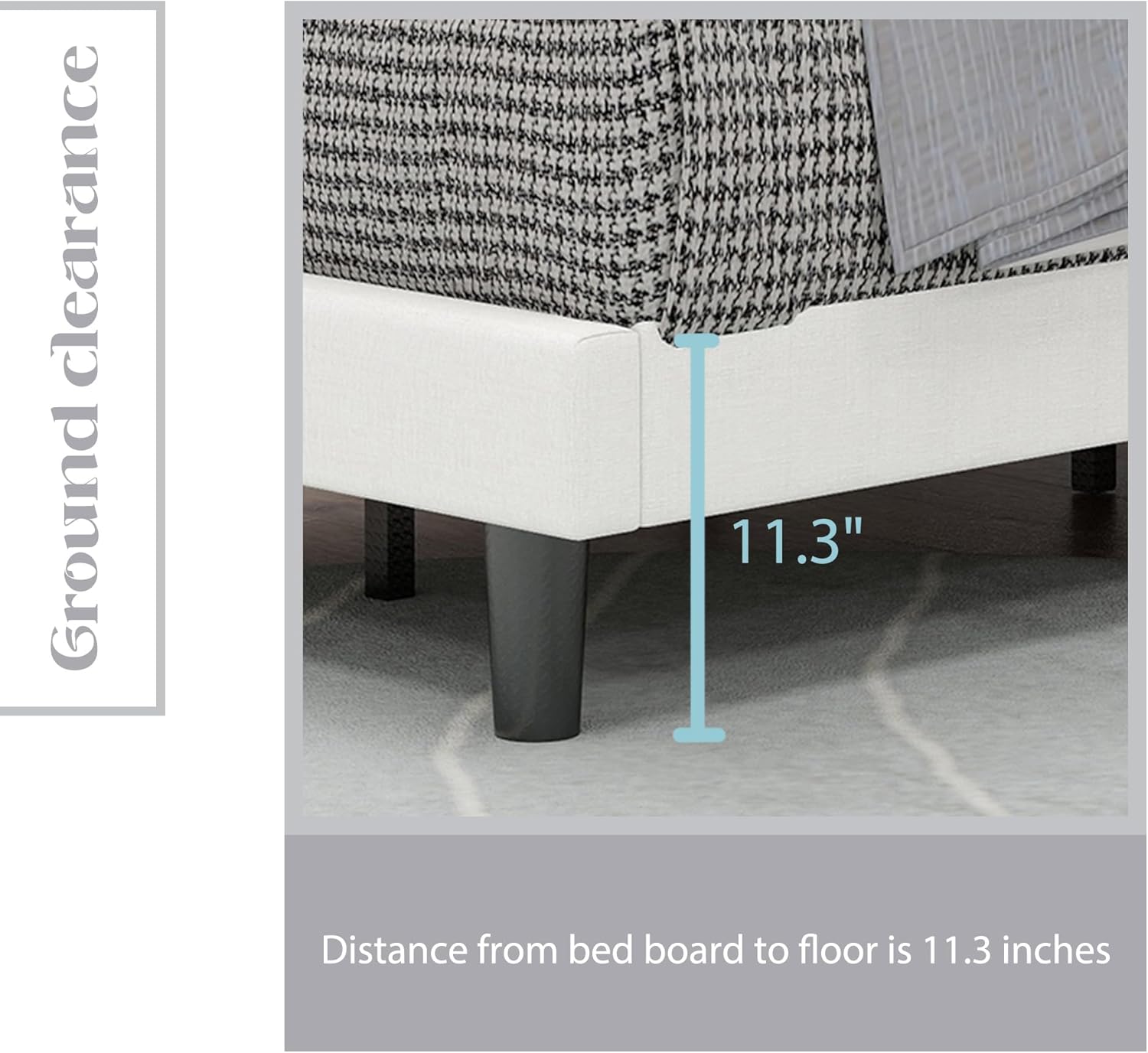 Queen Size Bed Frame Linen Upholstered Platform with Adjustable Headboard Wood Slats Support No Box Spring Needed Easy Assembly White