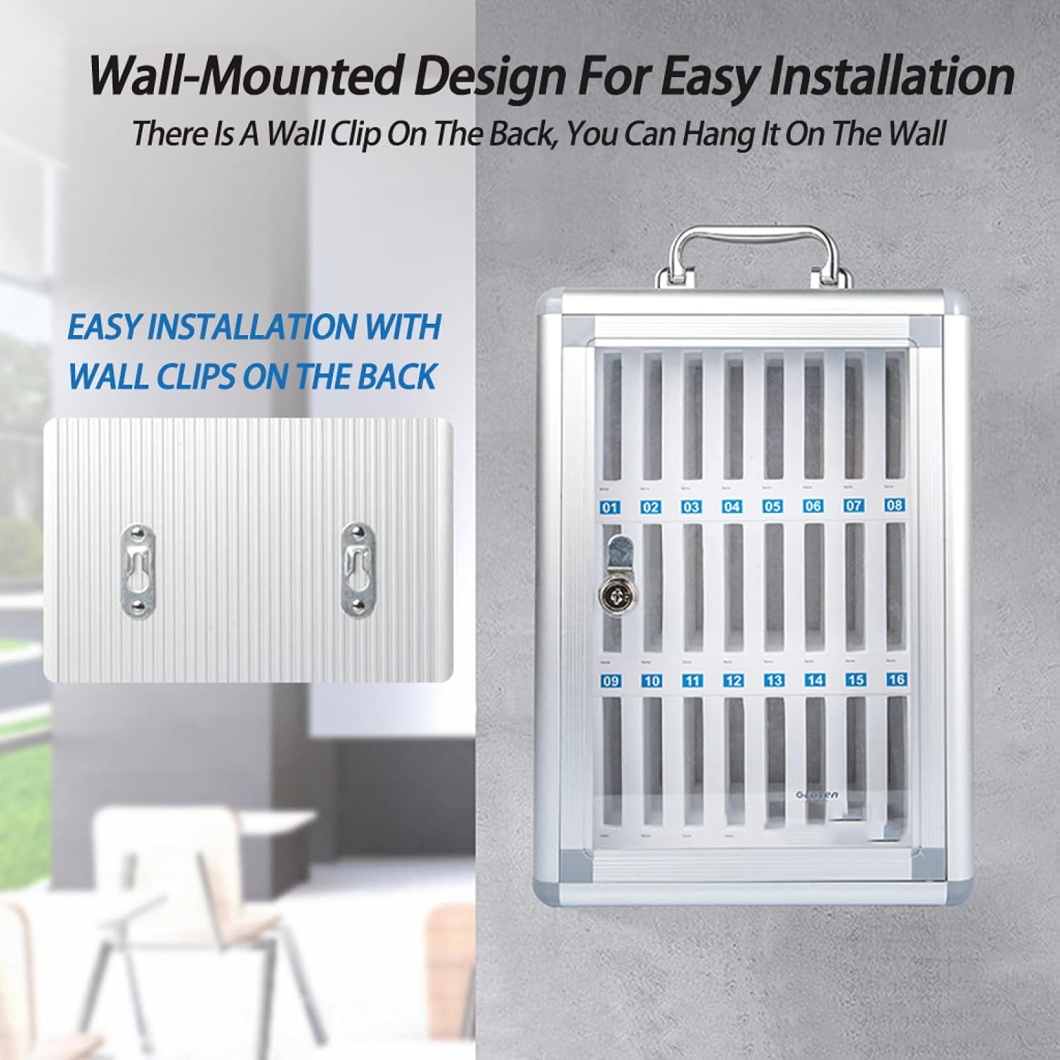 Wall Mounted Phone Storage Locker - 24 Slot Organizer for Classroom & Office, Secure Mobile Device Storage Solution, Ideal for Workspaces & Educational Settings