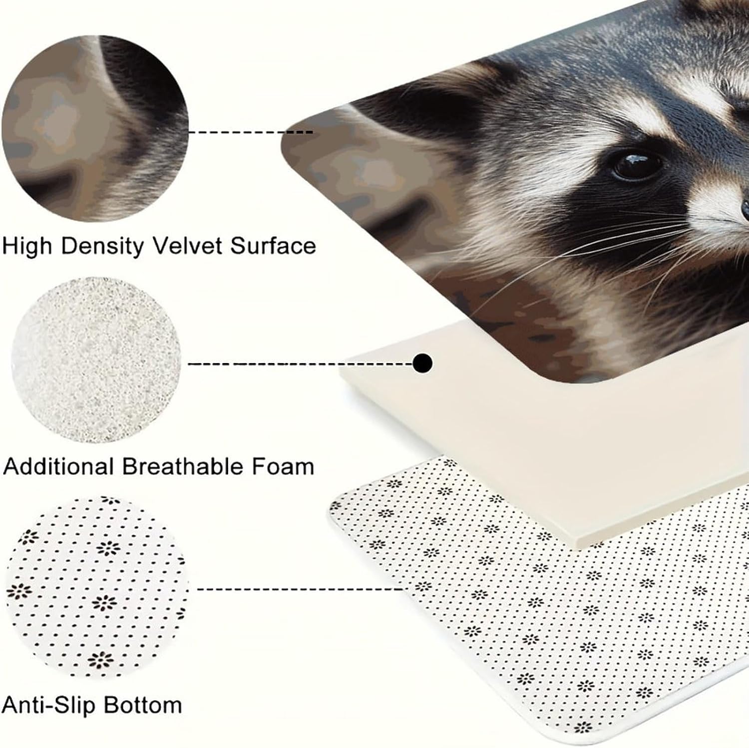 Little Raccoon Face Kitchen Mats for Floor 3 Pcs Kitchen Rugs