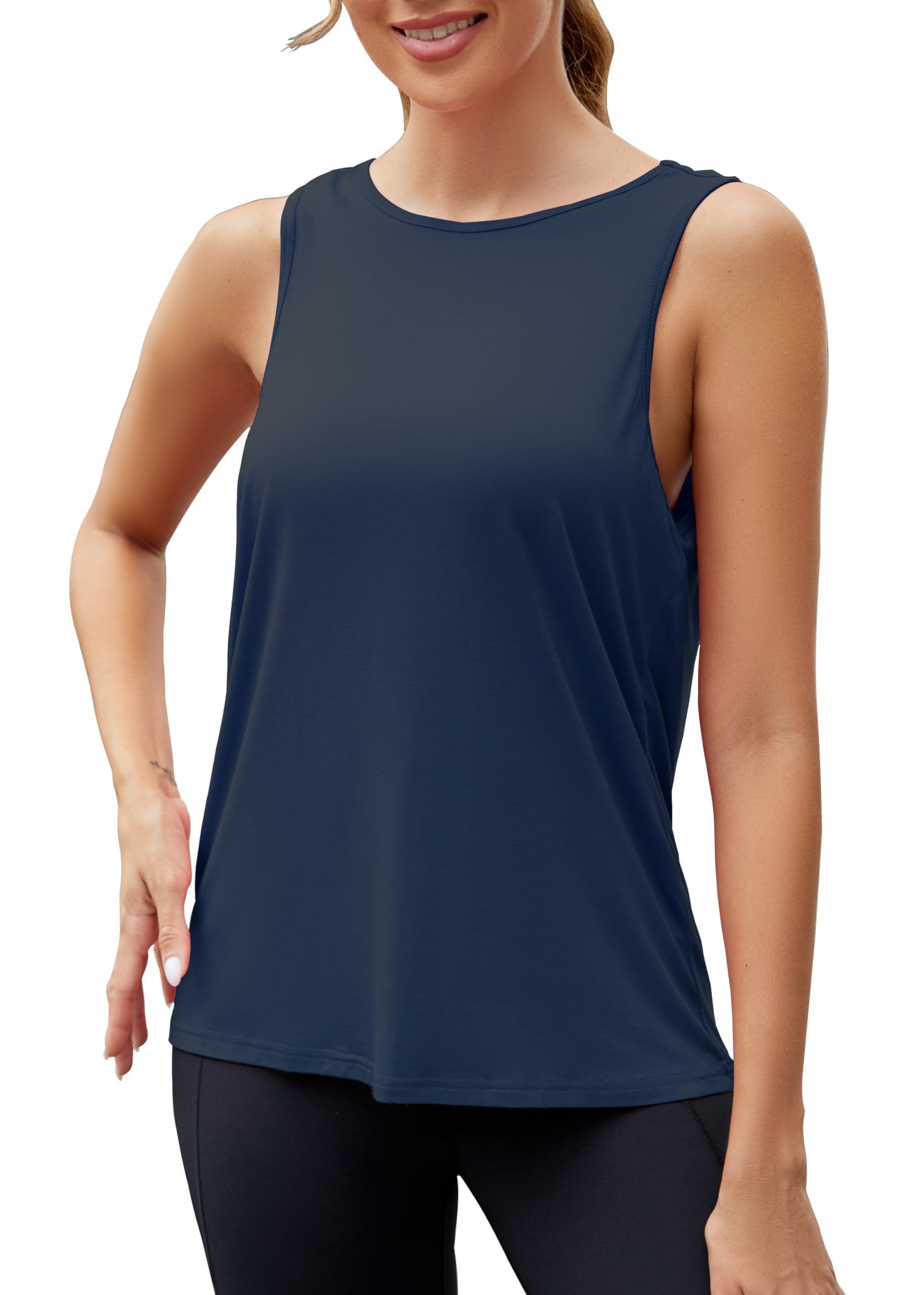 Mippo Camisetas de entrenamiento para mujer, holgadas, de malla, atléticas, sin mangas, para yoga, correr, gimnasio