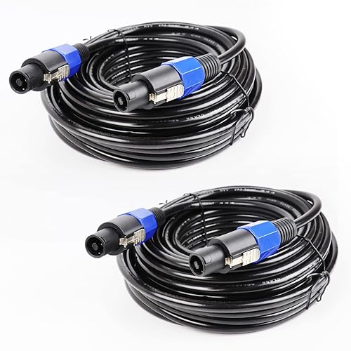 Miniatura 1 de HBU Paquete de 2 cables de extensión SpeakOn de 50 pies  Full Shield Pro Speak-On macho a macho de 50 pies  DJ PA Stage Audio Jack Altavoz