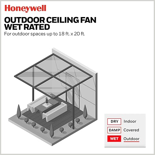 Miniatura 8 de Honeywell Ceiling Fans Port Isle - Ventilador de techo moderno de 54 pulgadas para exteriores con luz, ventilador LED con control remoto, 3 aspas